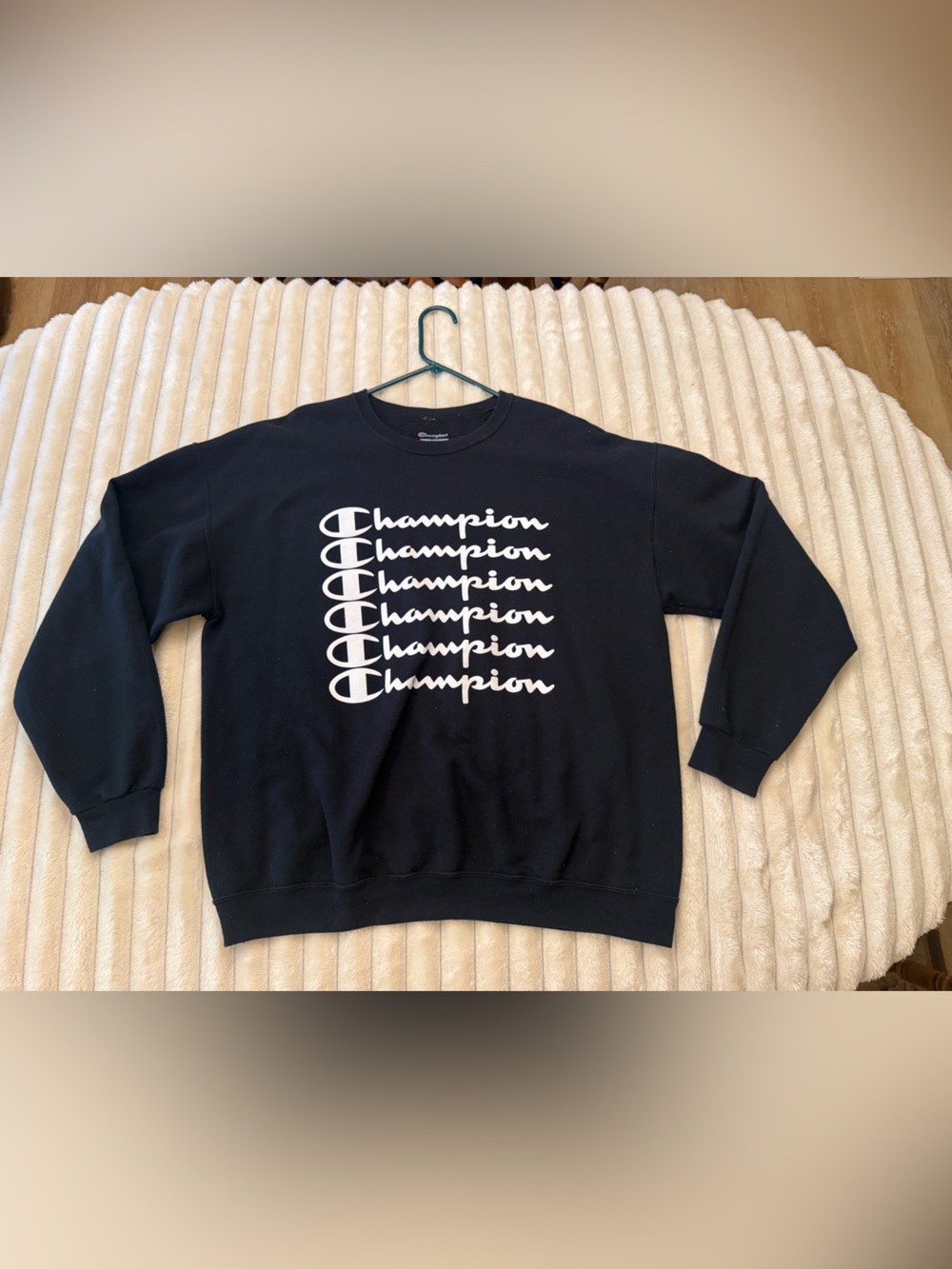 Champion Black Crewneck Sweatshirt with White Stacked Logo